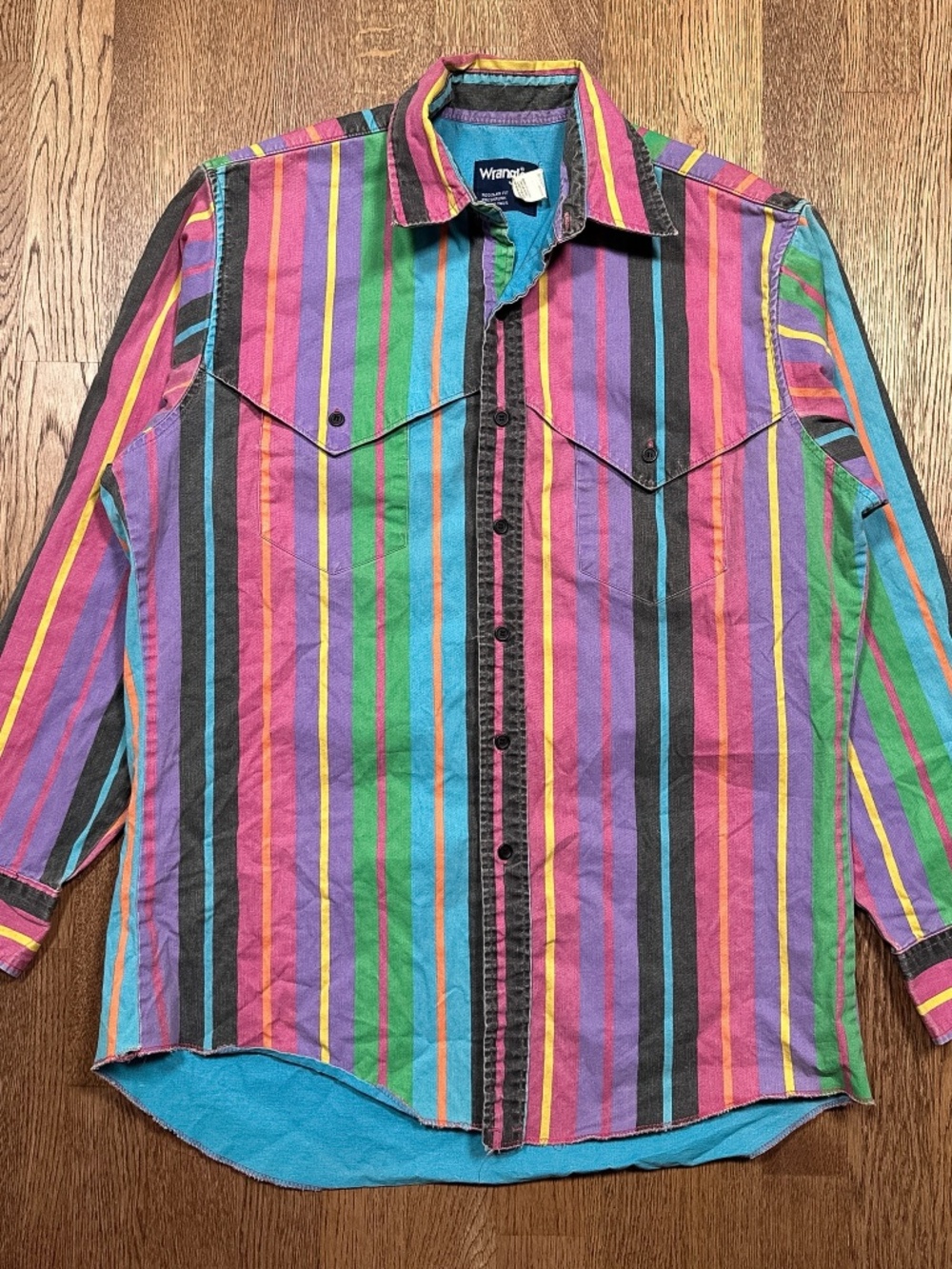 Vintage Wrangler Brushpopper Striped Cowboy X Long Tails L/S Shirt Mens 16 34